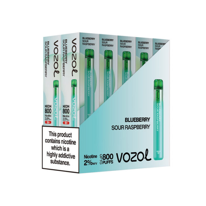 Disposable vapesBox of 10 Vozol Neon 800 Disposable Vape Multipackvozol neon pcs BLUEBERRYRASPBERRY