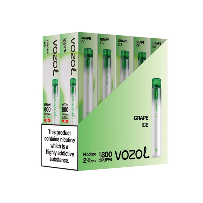 Disposable vapesBox of 10 Vozol Neon 800 Disposable Vape Multipackvozol neon pcs GRAPEICE