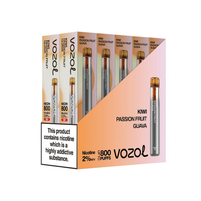 Disposable vapesBox of 10 Vozol Neon 800 Disposable Vape Multipackvozol neon pcs KIWIPASSIONFRUITGUAVA