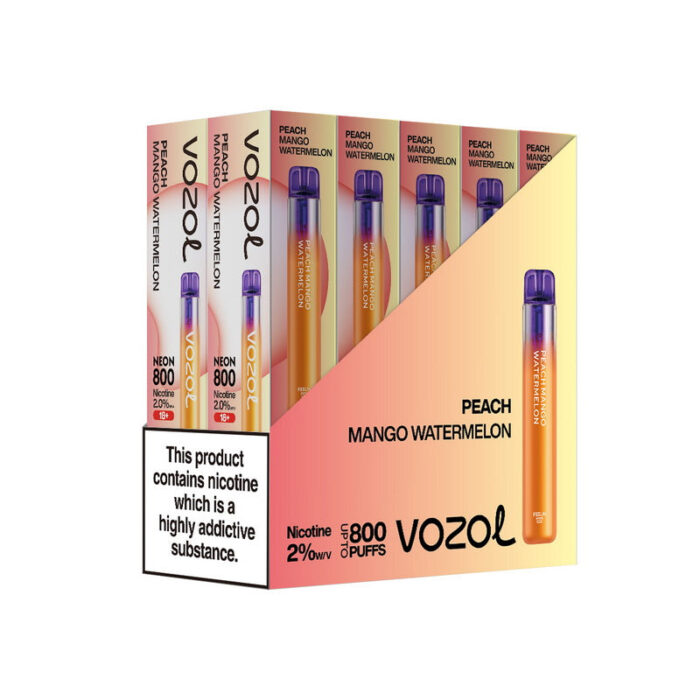 Disposable vapesBox of 10 Vozol Neon 800 Disposable Vape Multipackvozol neon pcs PEACHMANGOWATERMELON