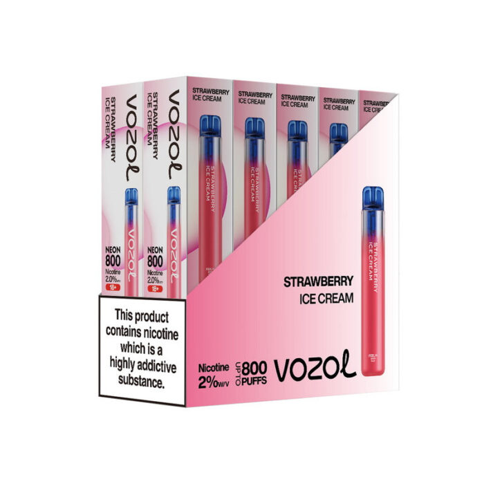 Disposable vapesBox of 10 Vozol Neon 800 Disposable Vape Multipackvozol neon pcs STRAWBERRYICECREAM